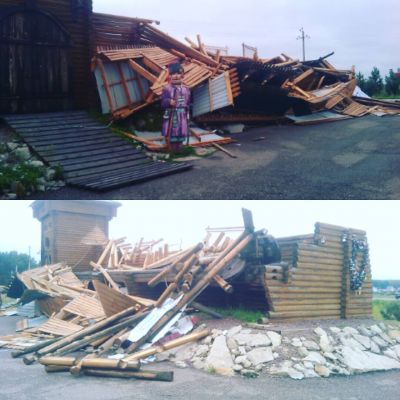 Стела "Мариинск" на въезде в город развалилась из-за сильного ветра